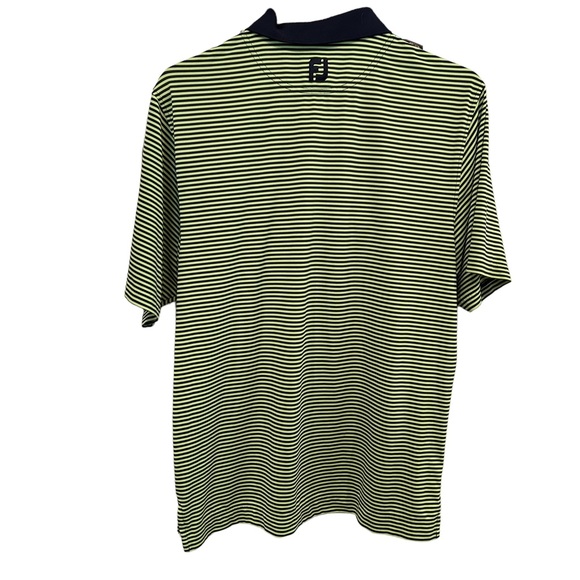 FootJoy FJ Lime Green Navy Striped Performance Golf Polo SZ Medium - Picture 4 of 5